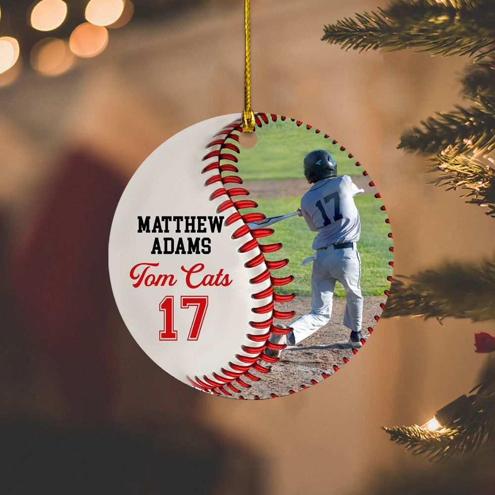 Personalized Baseball Acrylic Ornament With Photo, Custom Team Name & Jersey Number Christmas Tree Gift