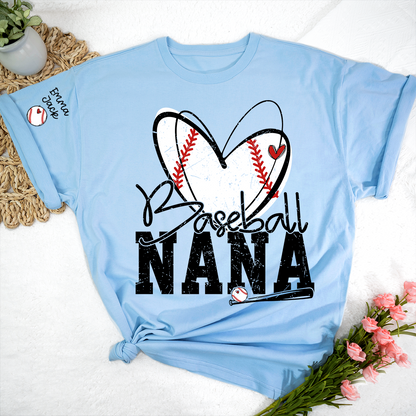 Baseball Nana Shirt, Personalized Family T Shirt with Custom Grandkids Names and Heart Design