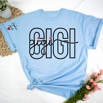Custom Gigi Shirt for Women, Personalized Grandkids Names Tee, Grandma Family Shirt, Heart Name Graphic Gift for Gigi Lovers