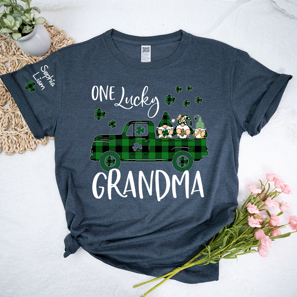 One Lucky Grandma Shirt, Personalized St Patrick’s Day Grandma Shirt With Shamrock Truck Design
