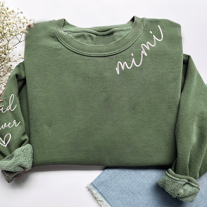 Embroidered Custom Mimi Heart Sweatshirt, Gift for Grandma And Grandchild