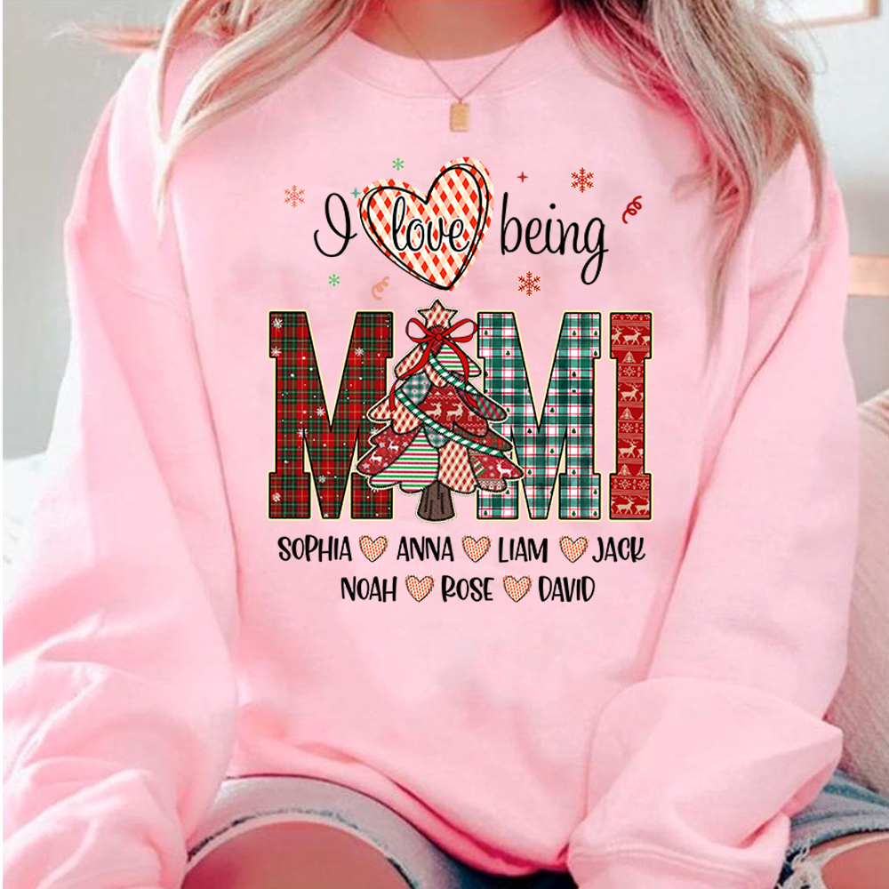 Personalized I Love Being Mimi Christmas Sweatshirt, Customized Gifts for Grandma and Grandchild