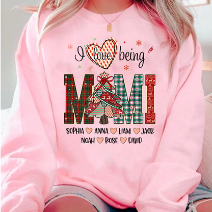 Personalized I Love Being Mimi Christmas Sweatshirt, Customized Gifts for Grandma and Grandchild