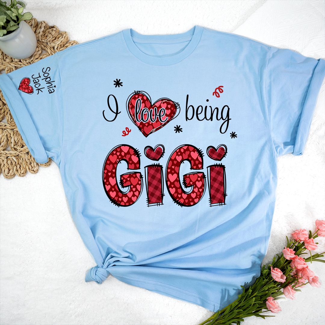 Gigi Valentine T-Shirt, I Love Being Gigi Heart Design Tee, For Gift Grandma And Kids