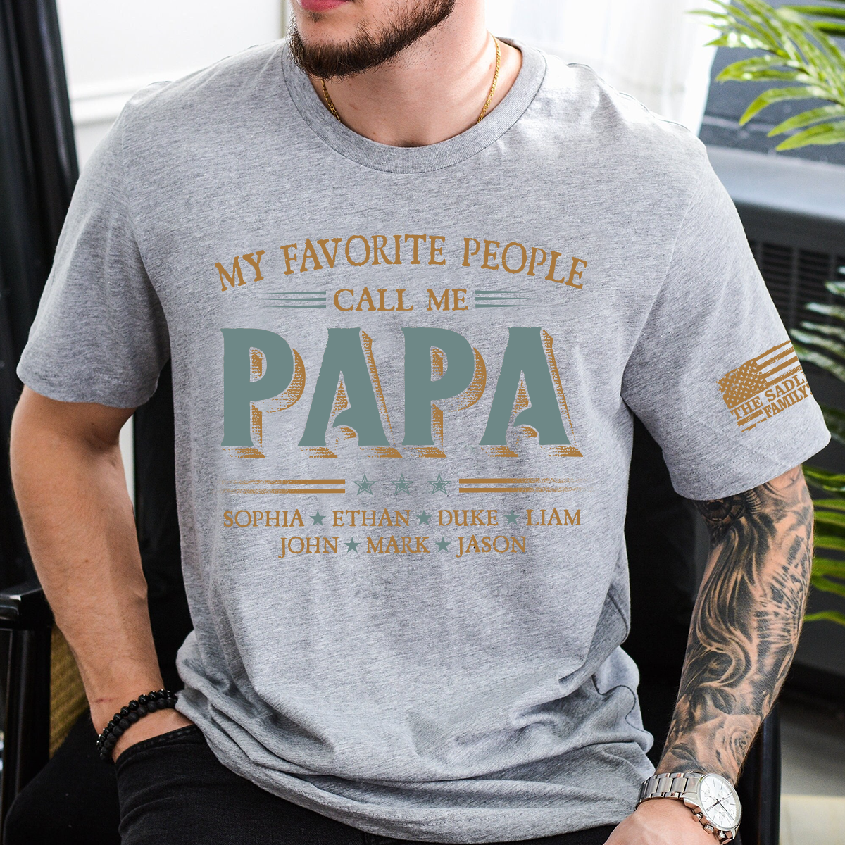 Personalized Papa Shirt with Kids Names, My Favorite People Call Me Papa T-Shirt Gift for Dad