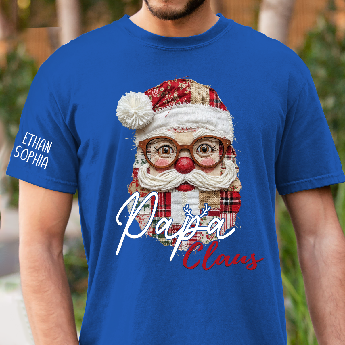 Merry Christmas Santa Patchwork Custom Name Gift for Papa And Kids
