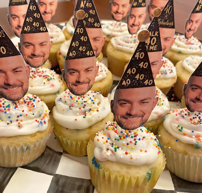 40th Birthday Cupcake Toppers, Custom Face Cupcake Toppers, Custom Birthday Cake Topper