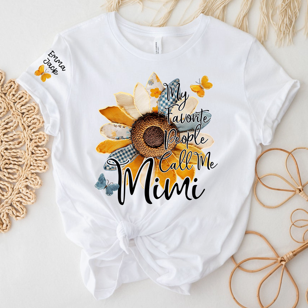 My Favorite People Call Me Mimi Shirt, Personalized Mimi T-Shirt with Sunflower Patchwork and Custom Names