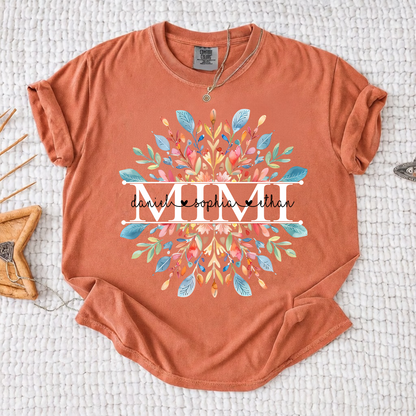 Comfort Colors Personalized Mimi Shirt with Floral Design – Custom Family Name Shirt for Grandma