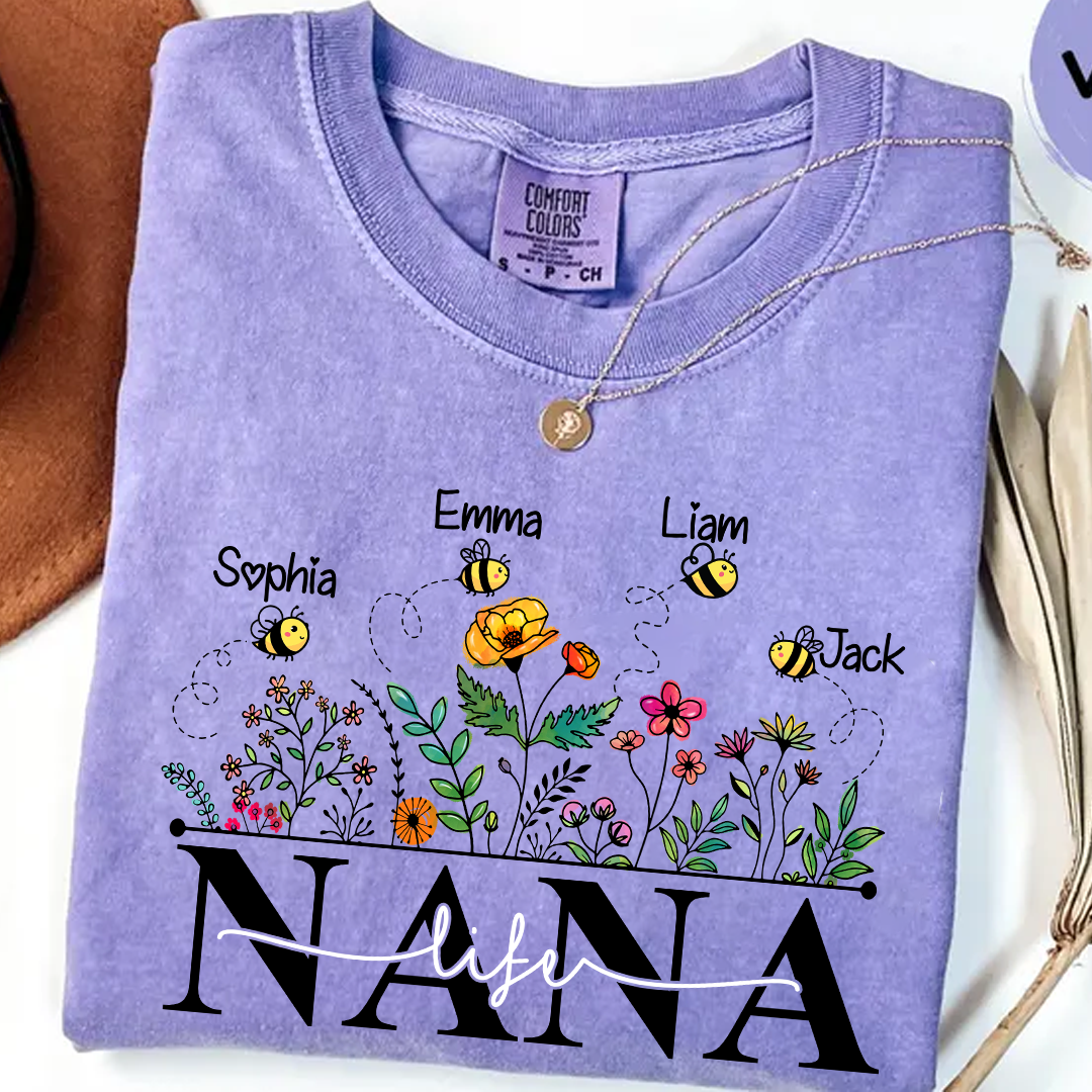 Comfort Colors® Nana Life Wildflower And Bee Kids T-Shirt, Gift For Grandma T-Shirt