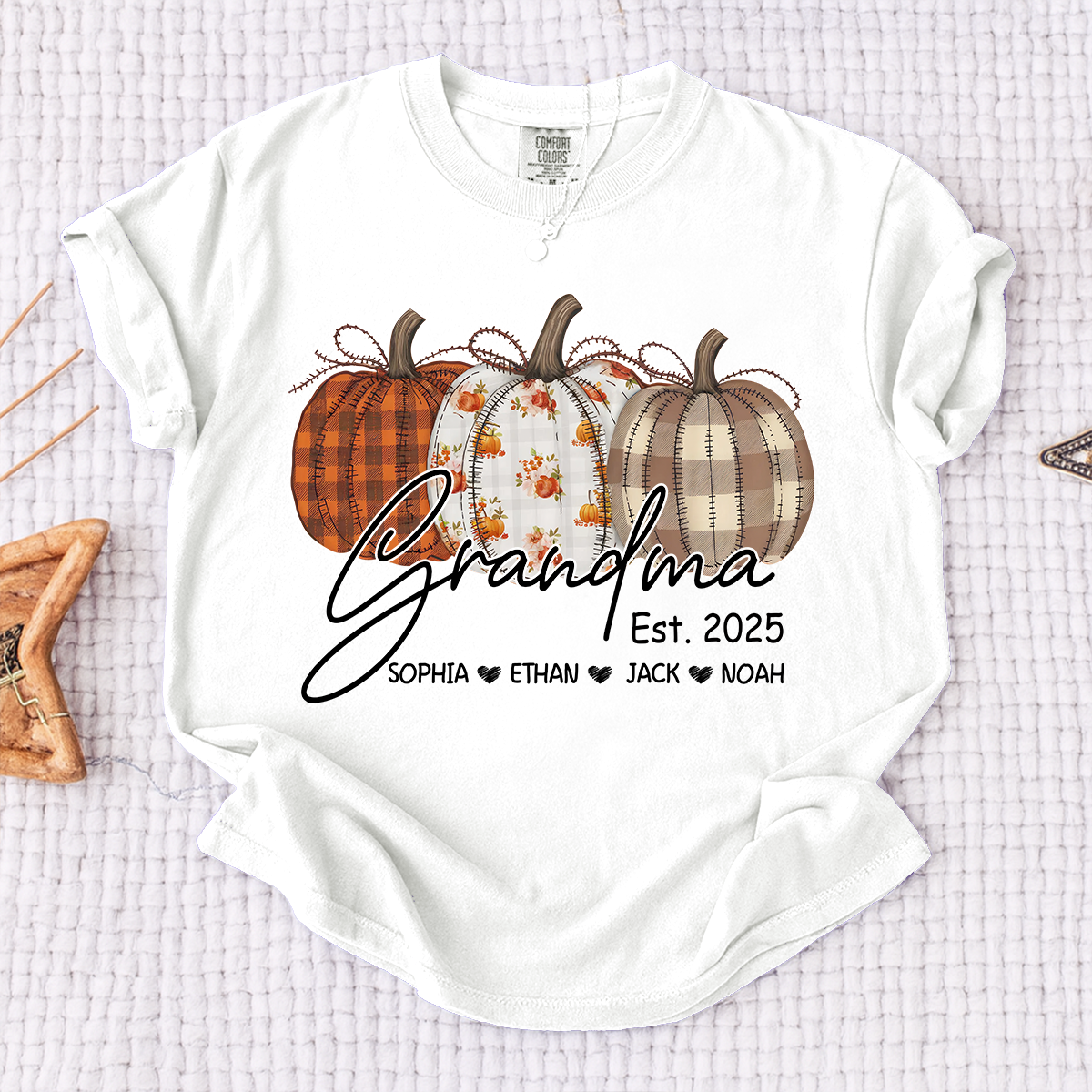 Comfort Colors® Personalized Grandma Pumpkin Tee, Custom Fall Shirt with Grandkids Names