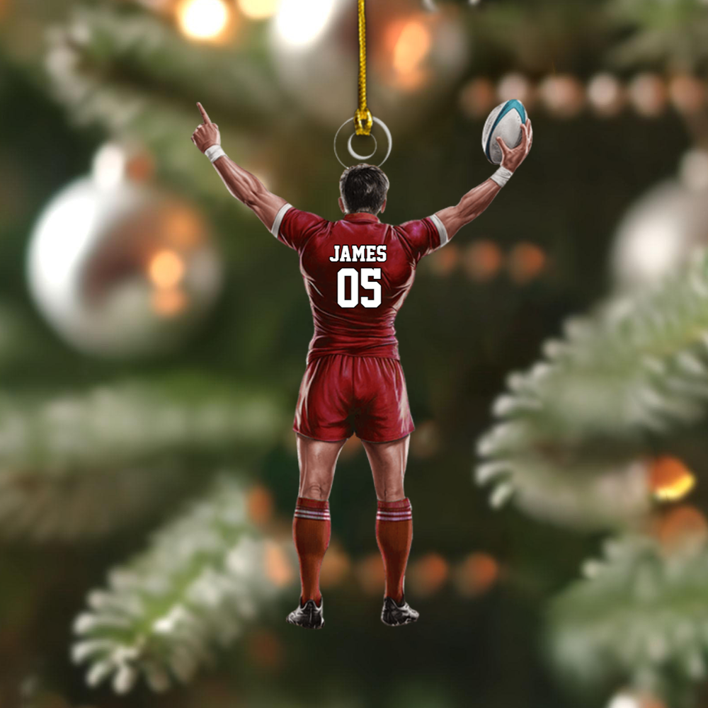 Personalized Rugby Player Ornament – Custom Name & Jersey Number Christmas Decoration for Rugby Fans Ornament