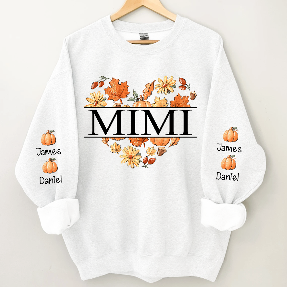 Mimi Heart Fall Autumn With Grandkids Sweatshirt, Grandma Gift For Autumn TH