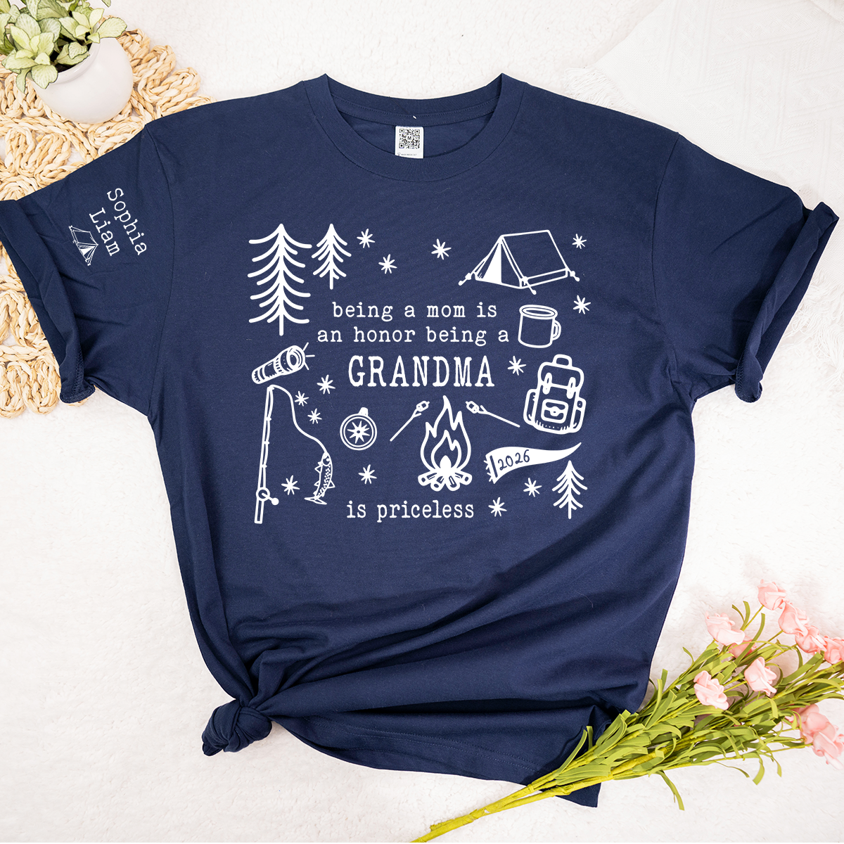 Personalized Camping Grandma Shirt, Custom Grandkids Names Sleeve Tee, Being a Mom Is an Honor Being a Grandma Is Priceless