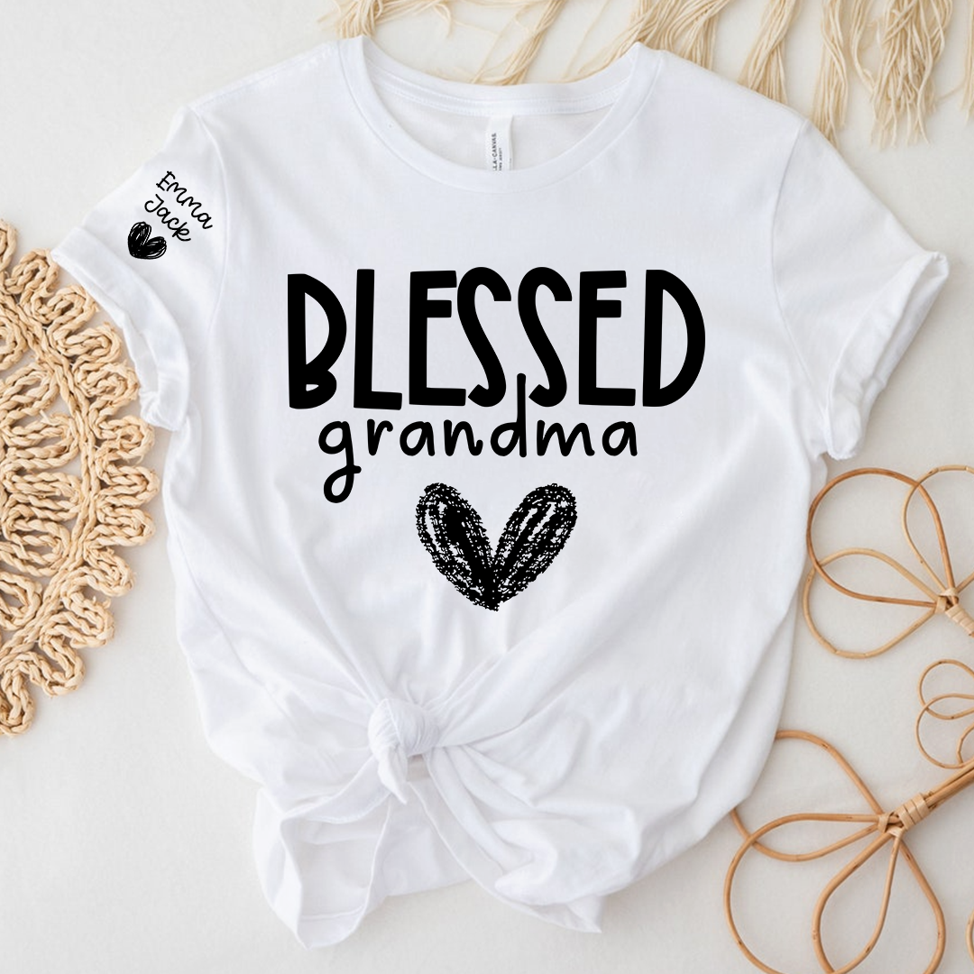 Blessed Grandma Shirt, Personalized with Grandkids’ Names, Custom T-Shirt Gift for Grandma