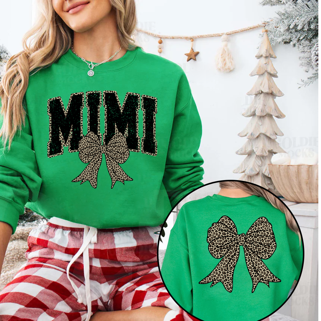 Mimi Leopard Bow Black And Grandkids Sweatshirt