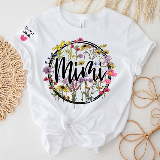 Personalized Mimi Shirt, Custom Floral T-Shirt with Mimi Name and Custom Kids Names