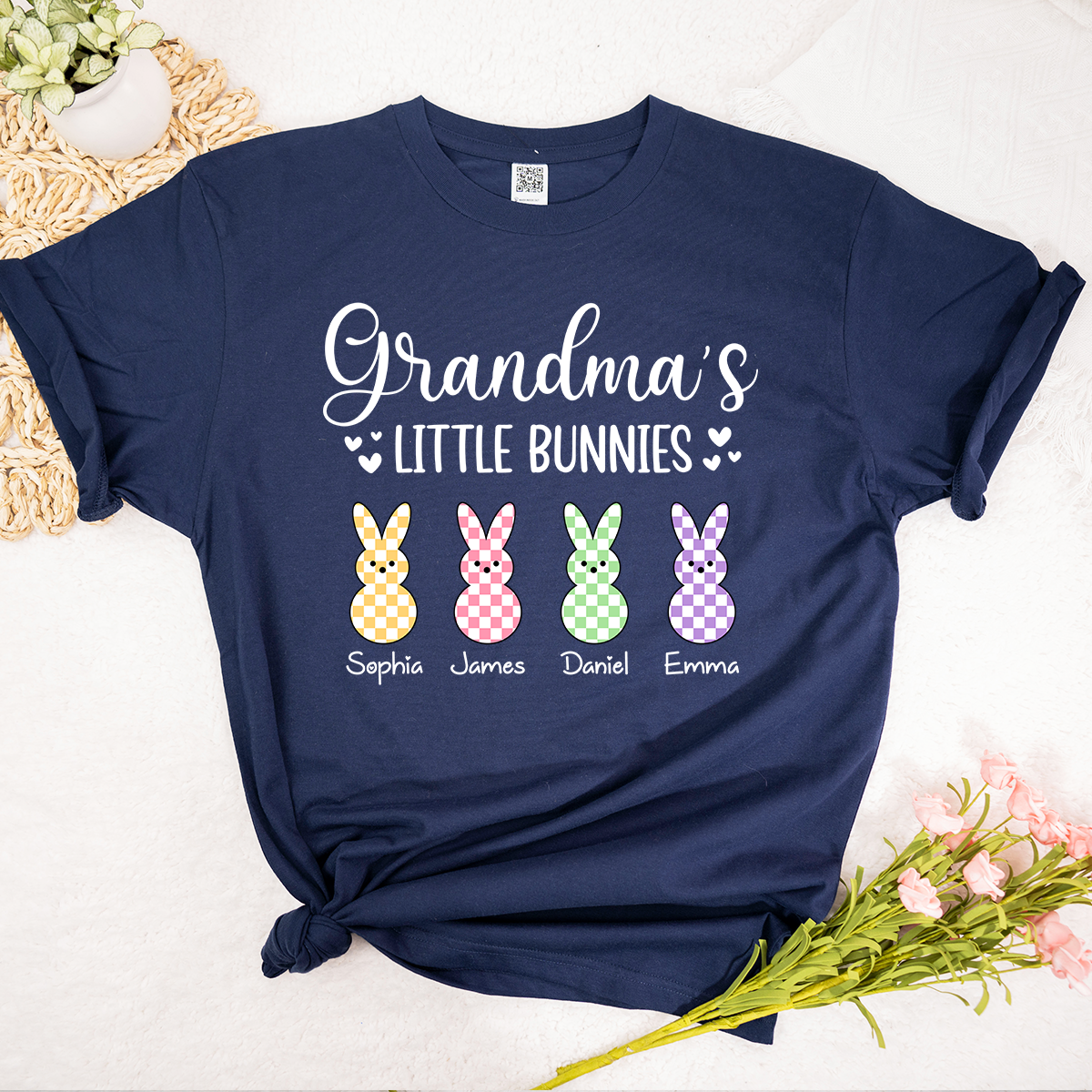 Personalized Grandma Little Bunnies Shirt, Custom Names Grandma T Shirt with Grandkids, Easter Family Outfit
