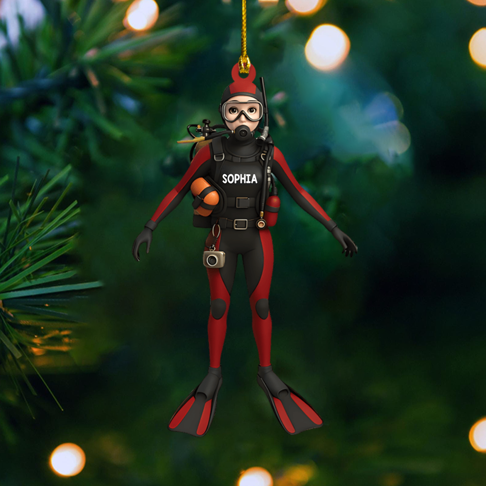 Personalized Scuba Diver Ornament 2025 – Custom Name Diving Christmas Tree Decoration for Ocean Lovers Ornament