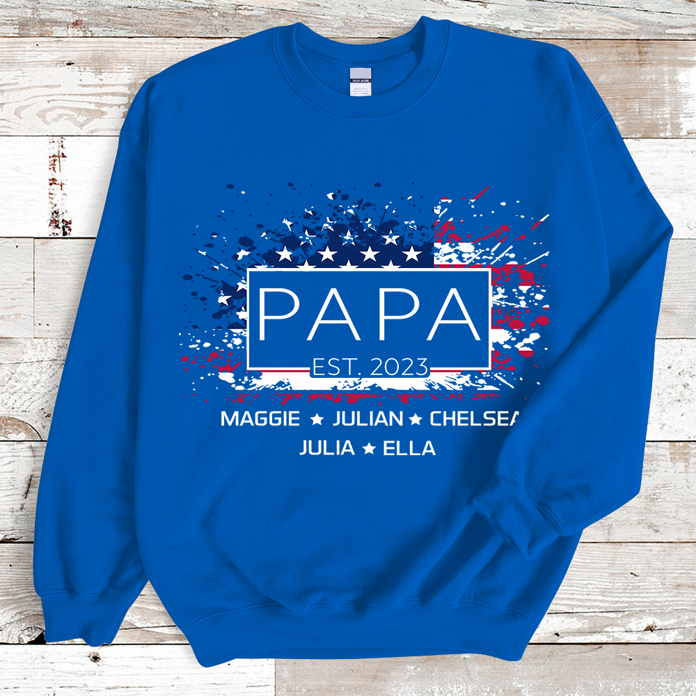 Papa with Grandkids USA flag American Independence Day Sweatshirt
