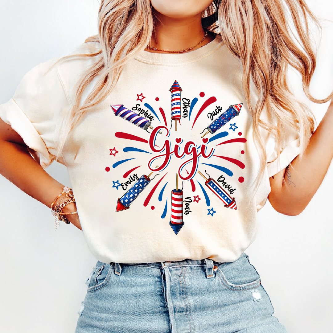 Personalized Gigi 4th July Independence Day American Flag T-Shirt, Patriotic Gift For Grandma And Kids
