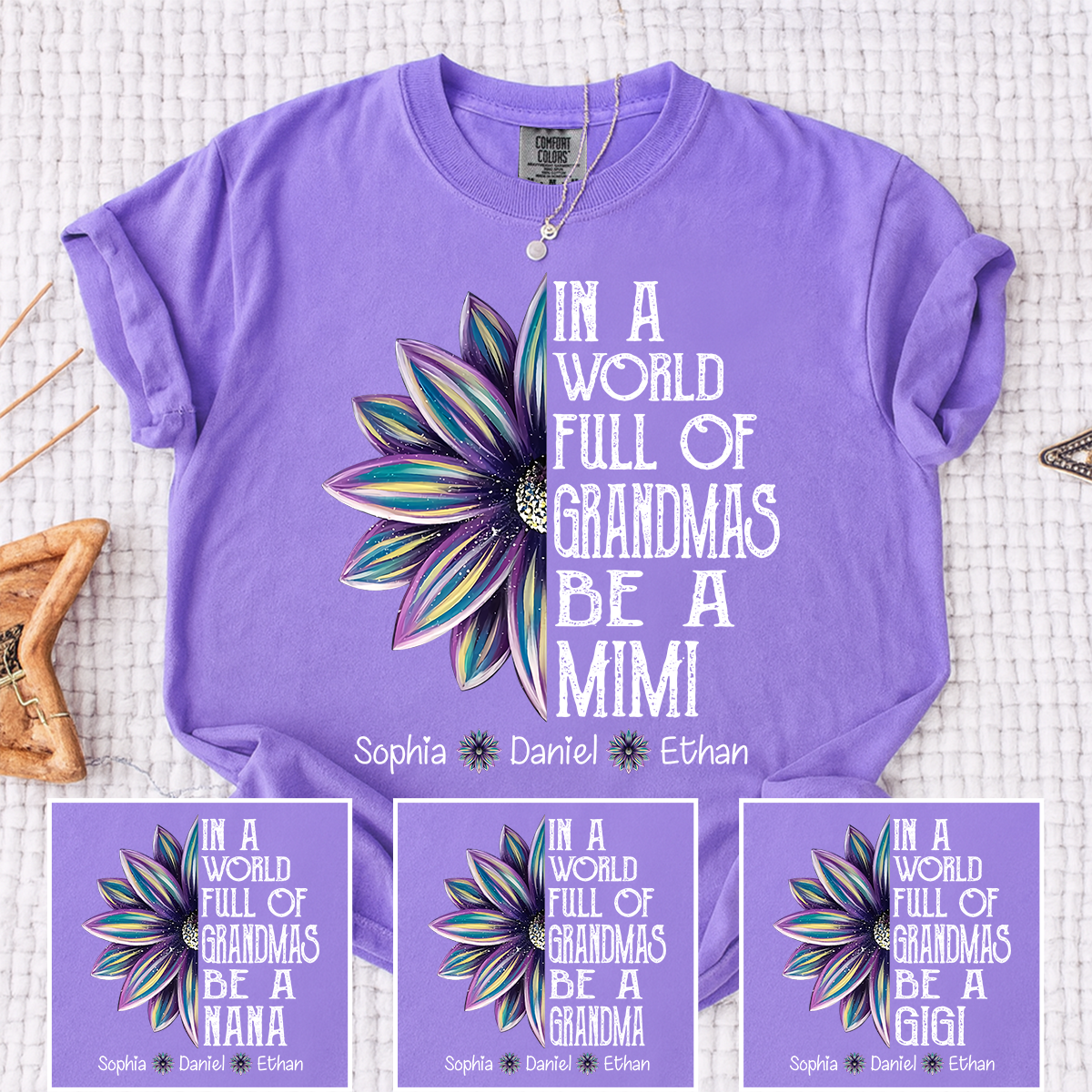Comfort Colors Personalized Mimi Shirt with Kids Names In a World Full of Grandmas Be a Mimi with Floral Graphic Custom Family Tee