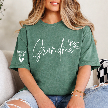 Personalized Heart T-shirt For Grandma, Custom Name Gift For Grandma And Grandchildren