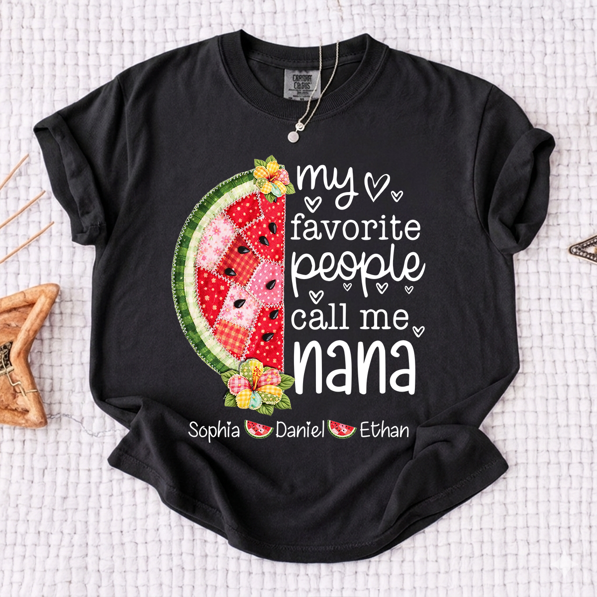 Comfort Colors® Personalized Nana T-Shirt My Favorite People Call Me with Names Watermelon Graphic Family Gift