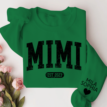 Custom Mimi Nana Grammy Est with Granddaughter and Grandson Names Sweatshirt