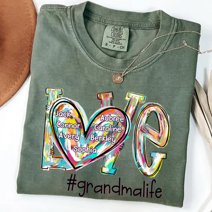Comfort Colors® Love Grandma Color T-Shirt, Custom Grandma With Grandkids Shirt