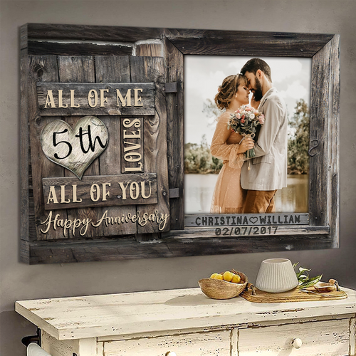 5 year anniversary Gift for Him, Custom Photo Husband and Wife All of Me, Couples Wall Art for Bedroom