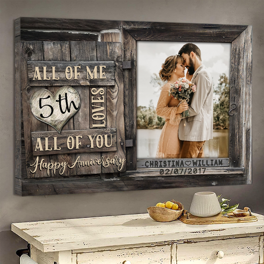 5 year anniversary Gift for Him, Custom Photo Husband and Wife All of Me, Couples Wall Art for Bedroom