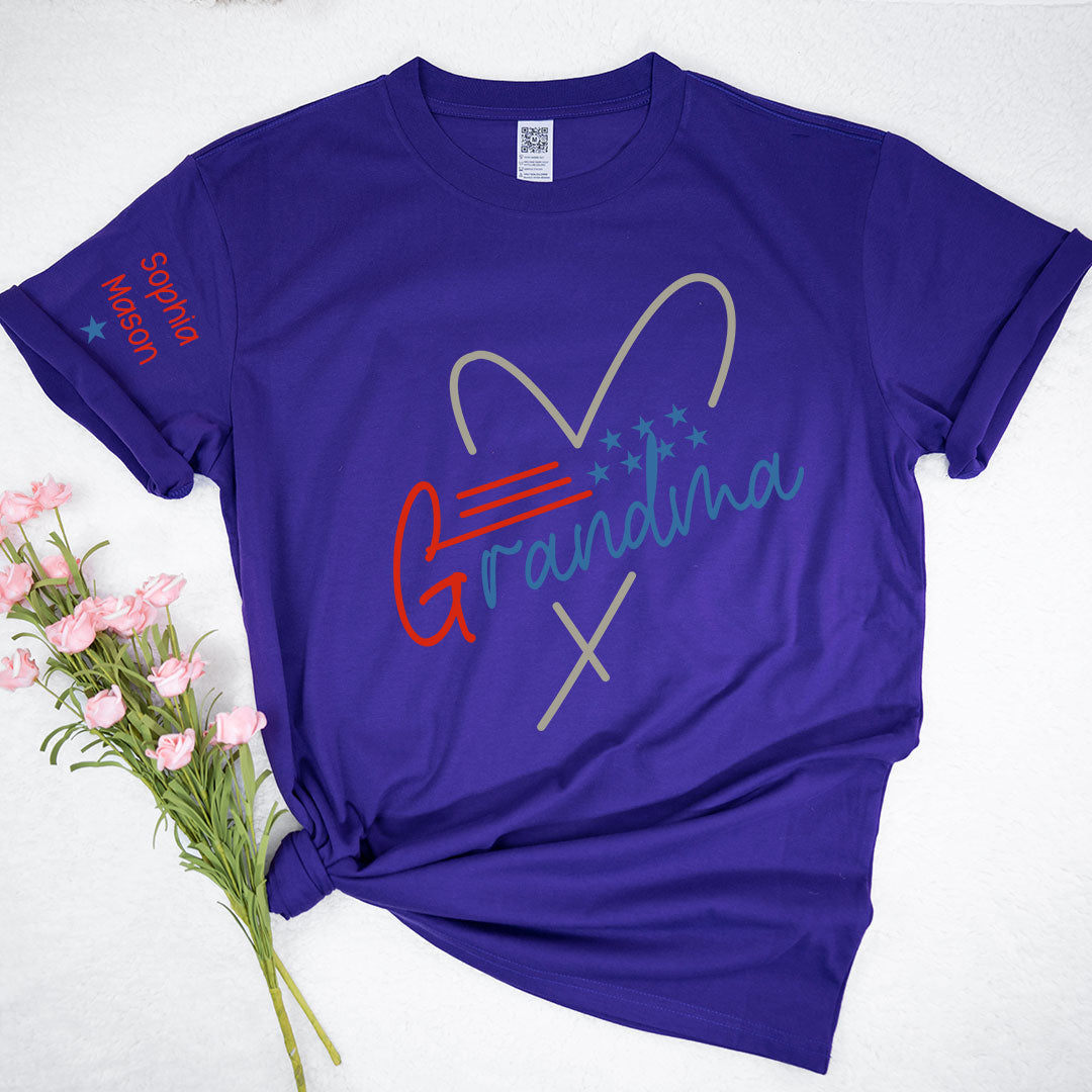 Grandma Heart 4th Of July Shirt, Custom Grandma And Grandkids T-Shirt