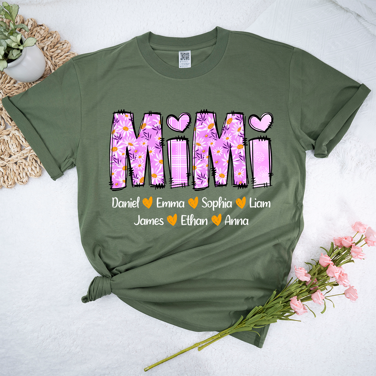 Personalized Mimi Daisy Shirt, Custom Nickname and Grandkids' Names T-Shirt