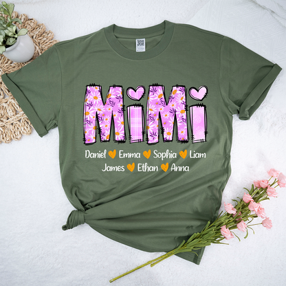 Personalized Mimi Daisy Shirt, Custom Nickname and Grandkids' Names T-Shirt