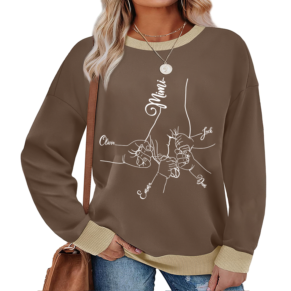 Personalized Mimi Sweatshirt with Grandkids’ Names – Custom Hands Drawing Family Sweater Gift for Grandma