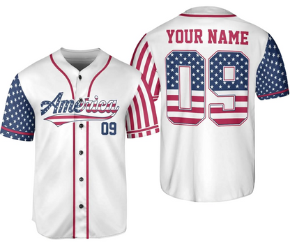 Personalized USA Baseball Jersey Custom Name Number Button Down Sports Shirt Patriotic American Flag Team for Men Women V2