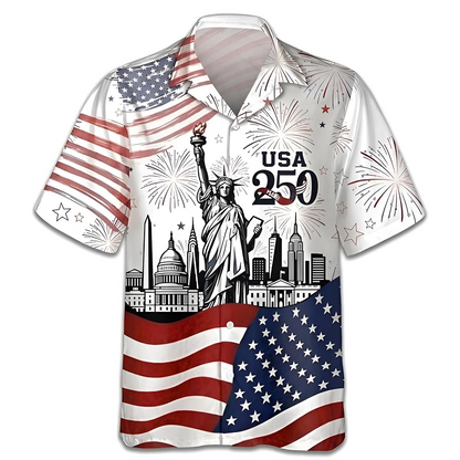 USA 250th Anniversary Hawaiian Shirt, Patriotic Eagle & Statue of Liberty 250 Years of Freedom Gift for Men