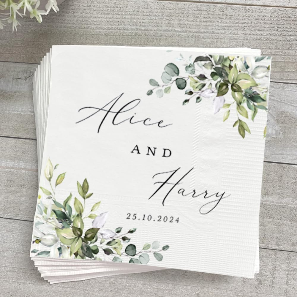 Personalized Wedding Cocktail Napkins – Custom Floral Name Elegant Bride & Groom Decor