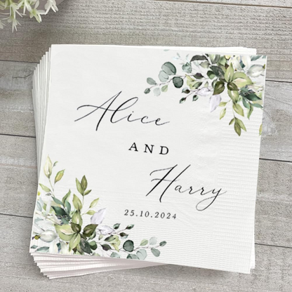 Personalized Wedding Cocktail Napkins – Custom Floral Name Elegant Bride & Groom Decor
