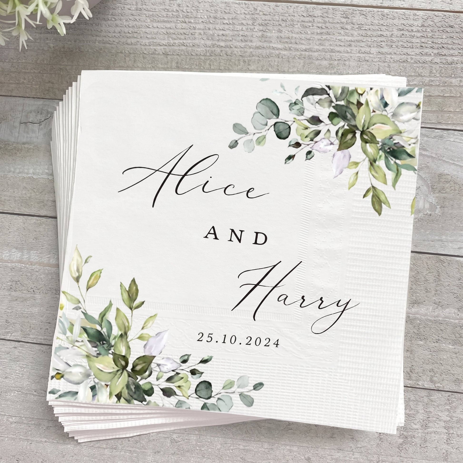 Personalized Wedding Cocktail Napkins – Custom Floral Name Elegant Bride & Groom Decor