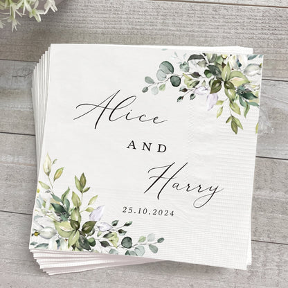 Personalized Wedding Cocktail Napkins – Custom Floral Name Elegant Bride & Groom Decor