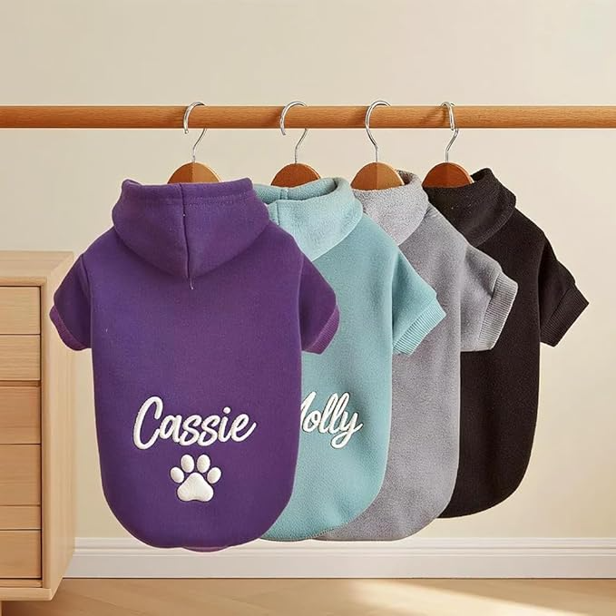 Personalized Name Dog Hoodie, Embroidered Hoodies Pets Name, Customized Pet Clothes Warm Winter Outfit for Dogs, Bright Puppy Sweatshirt,Gift for Dog Lovers