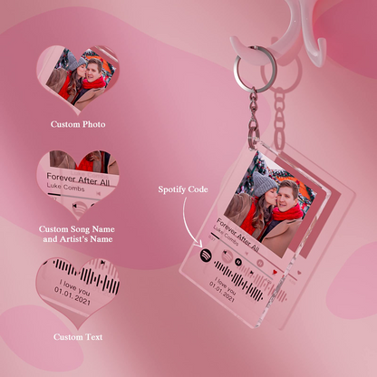 Personalized Song Photo Keychain with Custom Picture, Music Player Style Acrylic Keychain for Couples