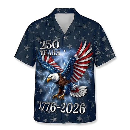 USA 250th Anniversary Hawaiian Shirt, Patriotic Eagle & Statue of Liberty 250 Years of Freedom Gift for Men V2