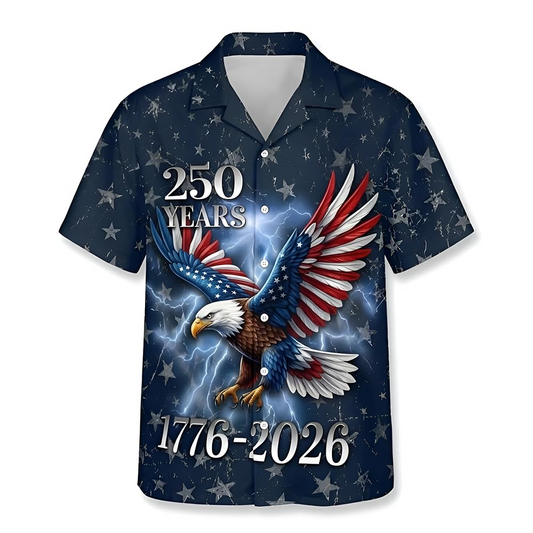 USA 250th Anniversary Hawaiian Shirt, Patriotic Eagle & Statue of Liberty 250 Years of Freedom Gift for Men V2