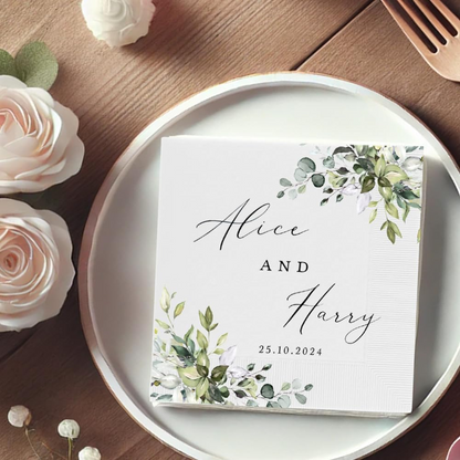 Personalized Wedding Cocktail Napkins – Custom Floral Name Elegant Bride & Groom Decor