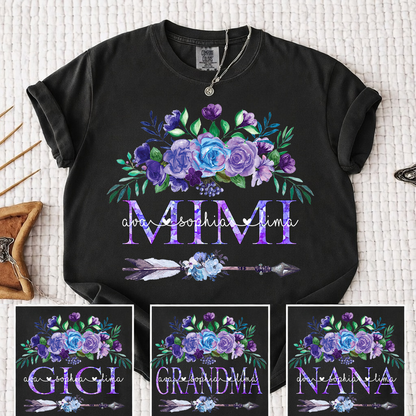 Comfort Colors Personalized Mimi T-shirt with Custom Names, Floral and Arrow Design, Customizable Gift for Mimi