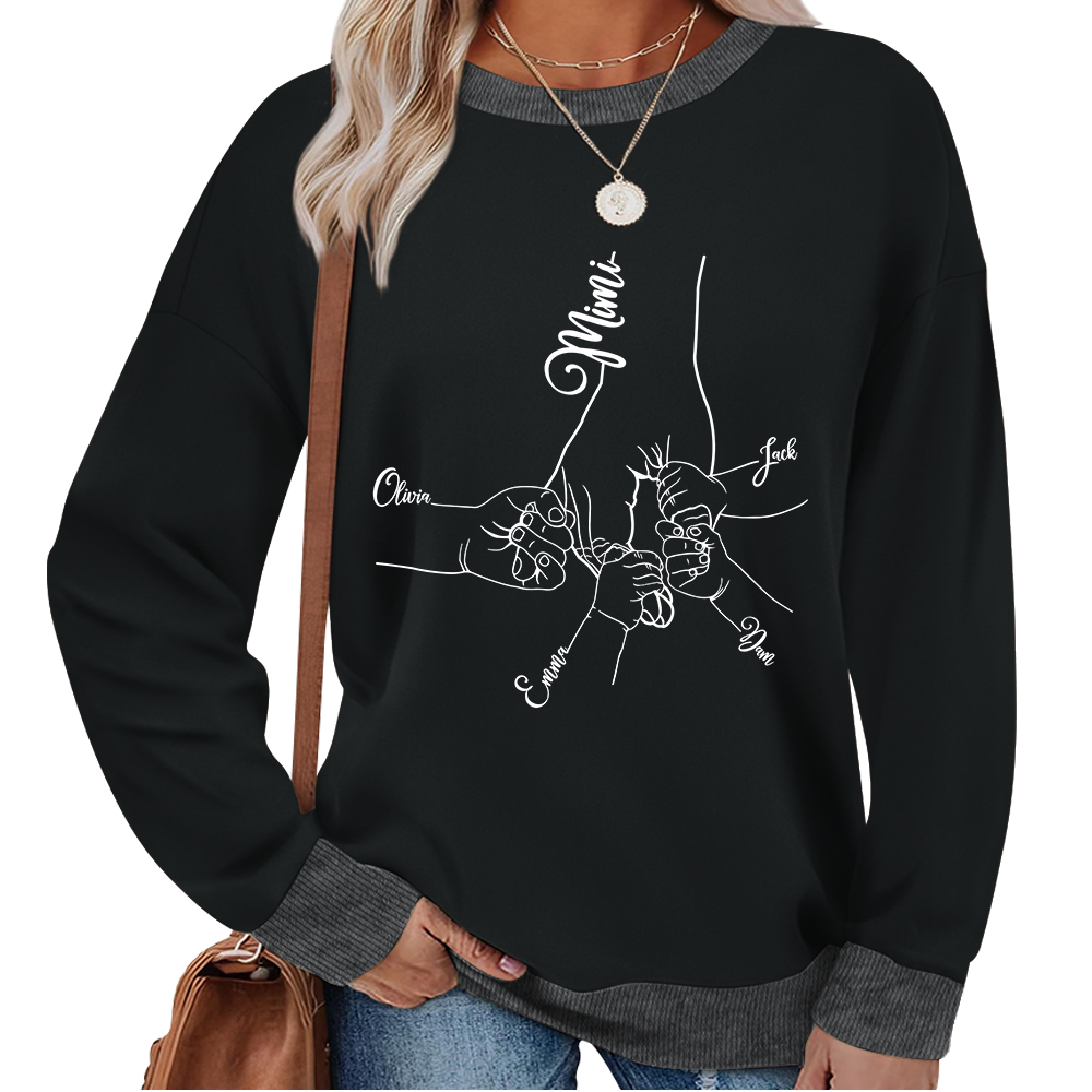 Personalized Mimi Sweatshirt with Grandkids’ Names – Custom Hands Drawing Family Sweater Gift for Grandma