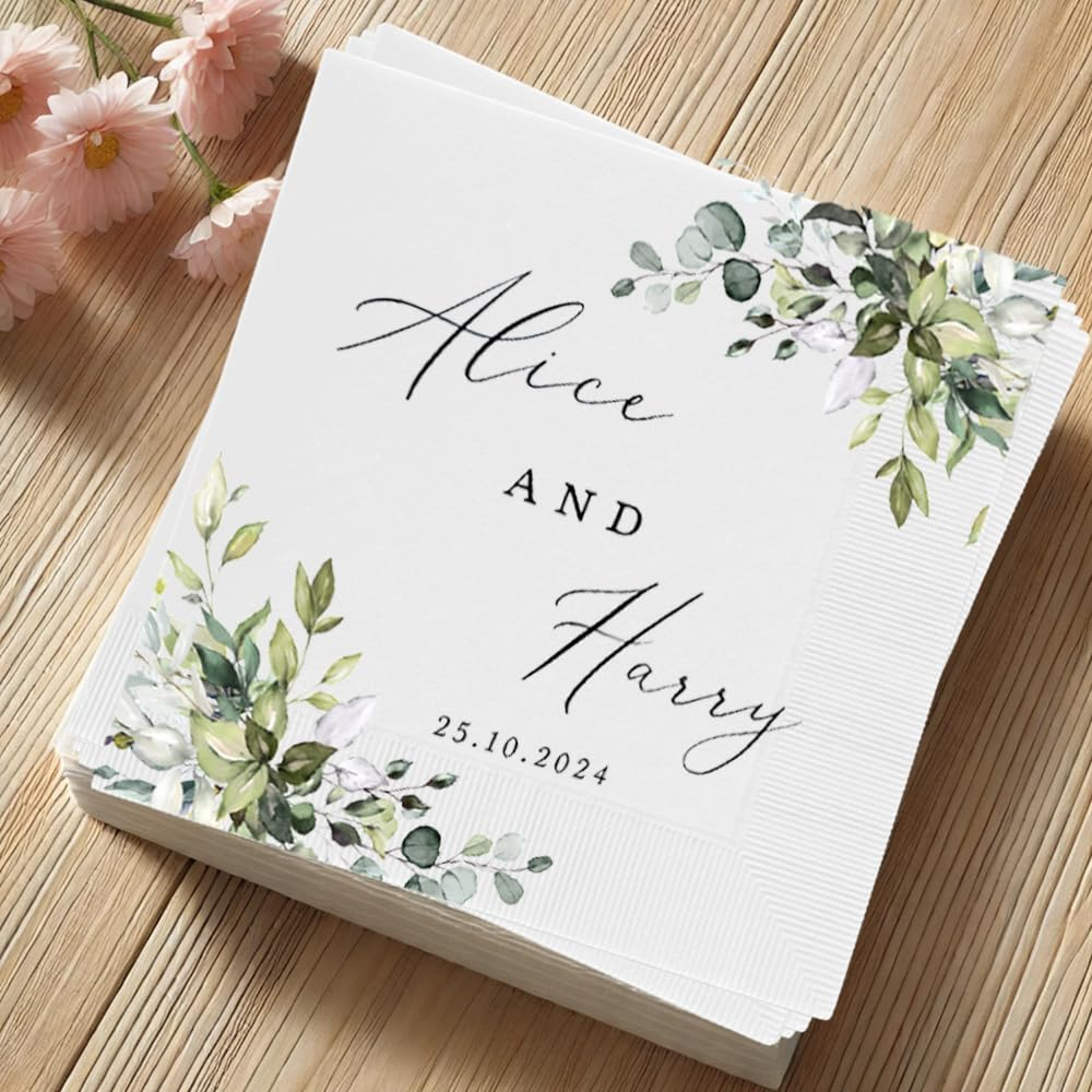 Personalized Wedding Cocktail Napkins – Custom Floral Name Elegant Bride & Groom Decor